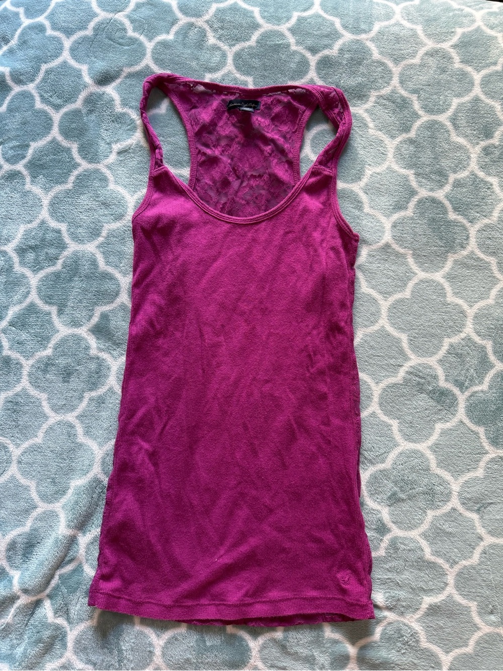 American Eagle Women’s Magenta Lace Racerback Tank Top